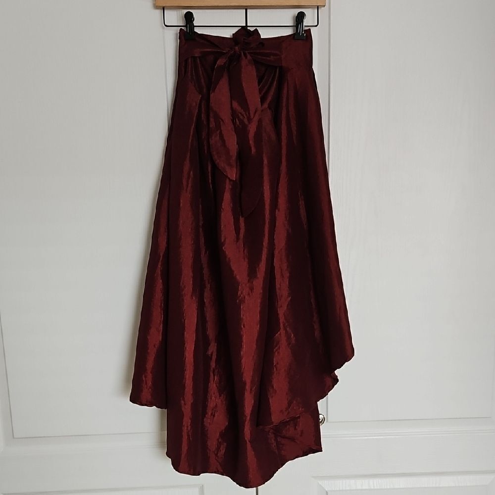 Revamped Burgundy Maxi High Low Skirt with Tie Front